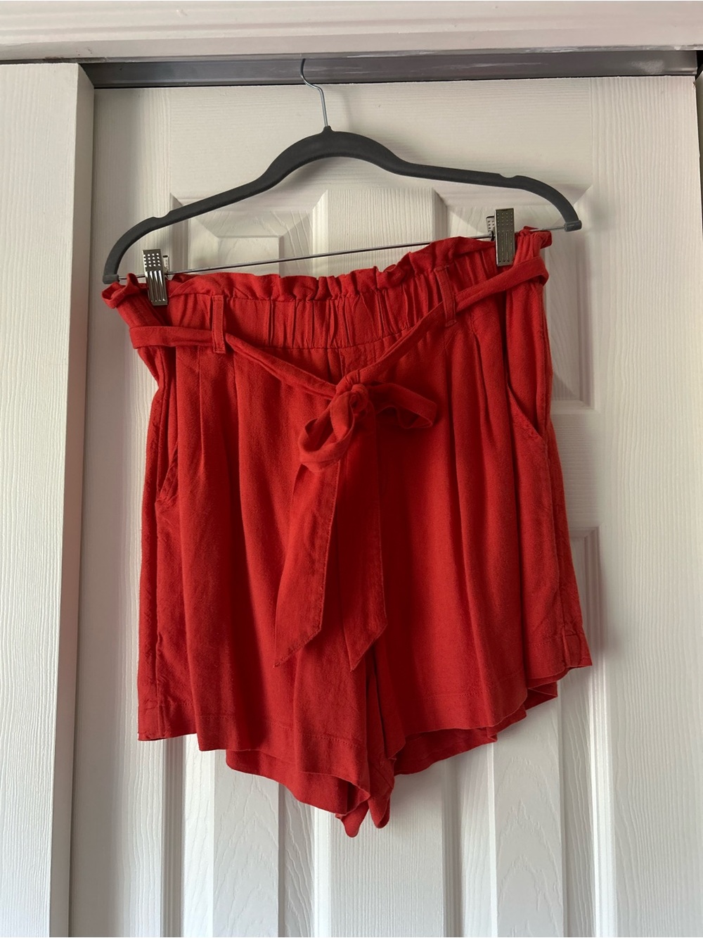 American Eagle Outfitters Red High-Waist Tie-Belt Shorts